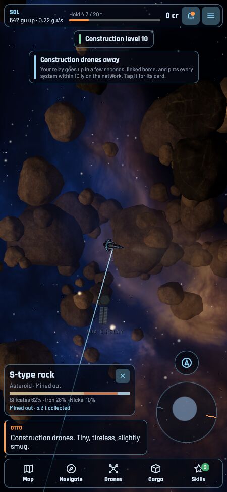 Construction drones away: a relay going up in the asteroid belt